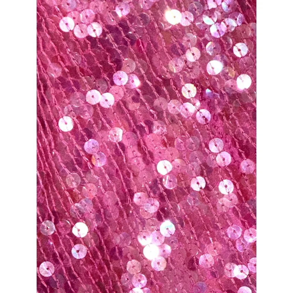 Scala Small Pink Silk Sequin Bias Cut Gown V Back Barbiecore Y2K Vintage Evening - Picture 11 of 11